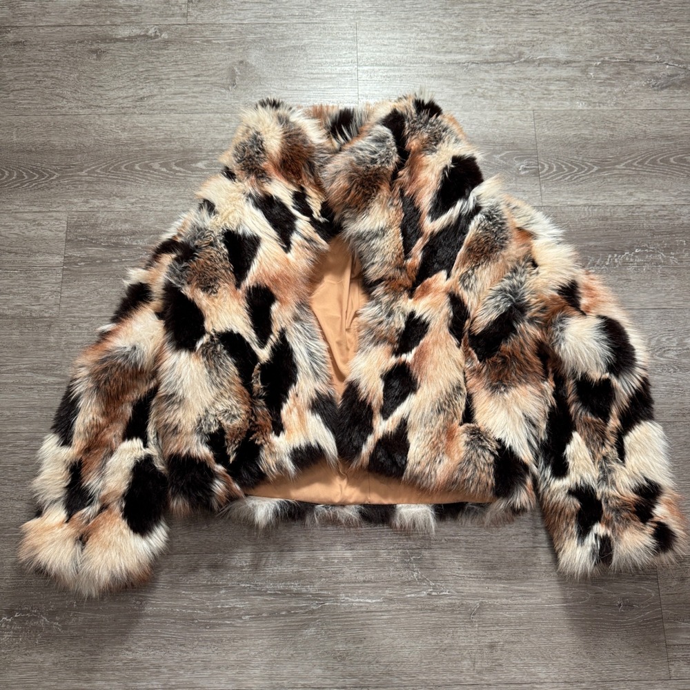 SHEIN Faux Fur Jacket Women S Multicolor Animal Print Cheetah Glam Mob Wife